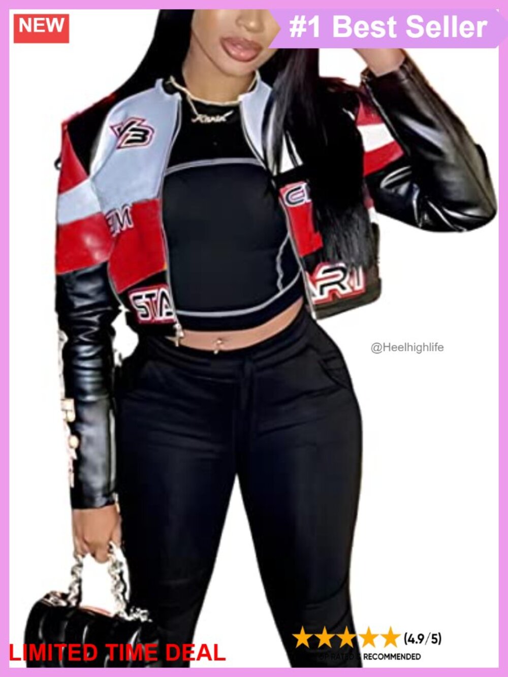 Faux Leather Moto Biker Jacket Zip Front Cropped Bomber